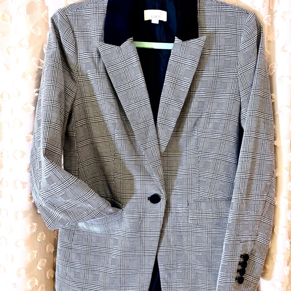 LOFT Black and Gray Checkered Blazer